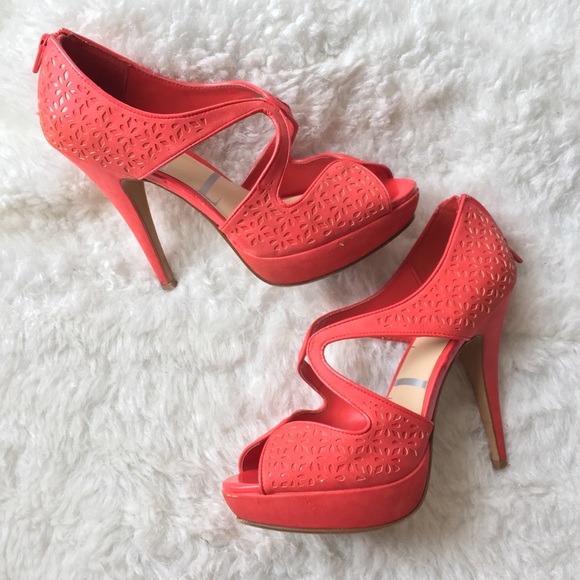 Elle Shoes - Coral peep-toe platform heels w/ laser cut overlay